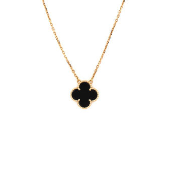 Van Cleef & Arpels Vintage Alhambra Pendant Necklace 18K Yellow Gold and Onyx