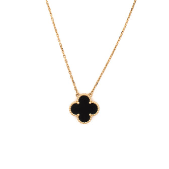 Van Cleef & Arpels Vintage Alhambra Pendant Necklace 18K Yellow Gold and Onyx