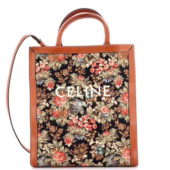 Celine Vertical Cabas Tote Floral Jacquard with Leather Small