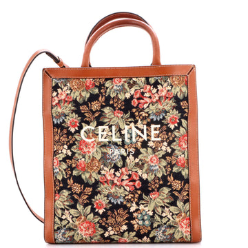Celine Vertical Cabas Tote Floral Jacquard with Leather Small