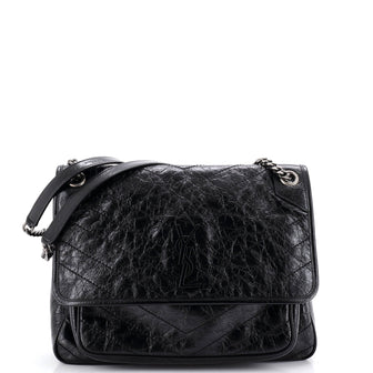 Saint Laurent Niki Chain Flap Bag Matelasse Chevron Leather Large