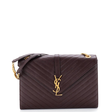Saint Laurent Classic Monogram Envelope Satchel Matelasse Chevron Leather Large