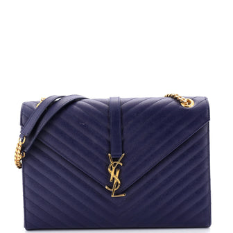 Saint Laurent Classic Monogram Envelope Satchel Matelasse Chevron Leather Large