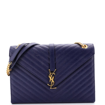 Saint Laurent Classic Monogram Envelope Satchel Matelasse Chevron Leather Large