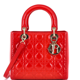 Christian Dior Lady Dior Bag Cannage Quilt Patent Medium