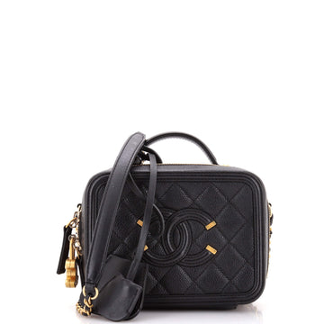 Chanel Filigree Vanity Case Quilted Caviar Small