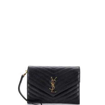 Saint Laurent Classic Monogram Envelope Wristlet Clutch Matelasse Chevron Leather