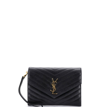 Saint Laurent Classic Monogram Envelope Wristlet Clutch Matelasse Chevron Leather