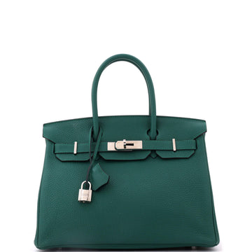 Hermes Birkin Handbag Green Togo with Palladium Hardware 30