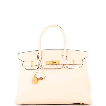 Hermes Birkin Handbag Light Clemence with Gold Hardware 30
