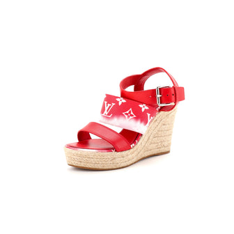 Louis Vuitton Women's Starboard Wedge Espadrille Sandals Limited Edition Escale Monogram Giant