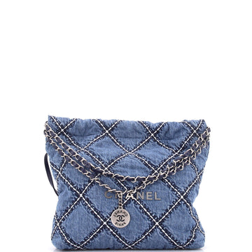 Chanel 22 Chain Hobo Quilted Stitched Denim Small