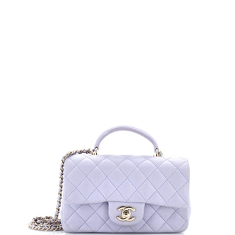 Chanel Classic Single Flap Top Handle Bag Quilted Lambskin Mini