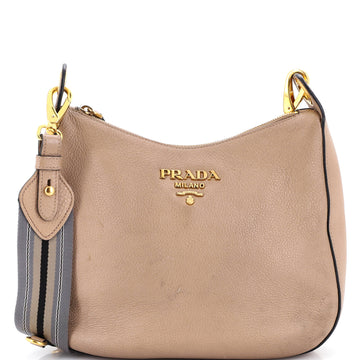 Prada Striped Strap Zip Hobo Vitello Daino Medium