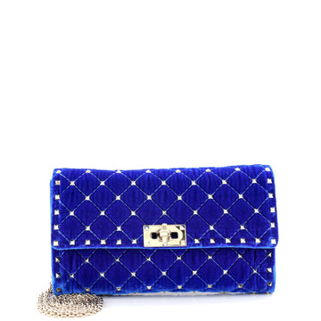 Valentino Garavani Rockstud Wallet On Chain Quilted Velvet Small