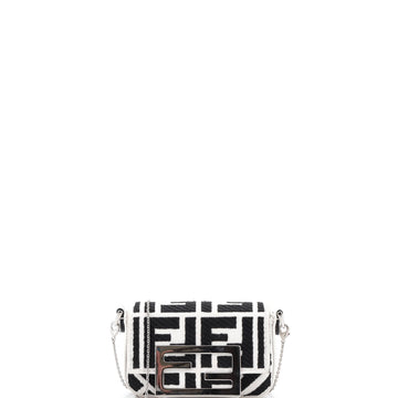 Fendi Chain Baguette Charm Bag Zucca Embroidered Canvas Nano