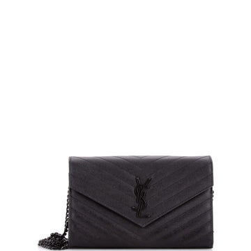 Saint Laurent Classic Monogram Wallet on Chain Matelasse Chevron Leather Medium