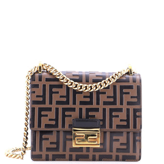 Fendi Kan U Shoulder Bag Zucca Embossed Leather Small