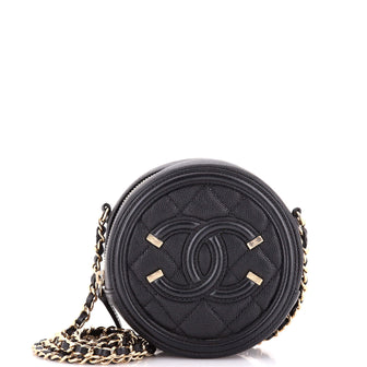 Chanel Filigree Round Clutch with Chain Quilted Caviar Mini