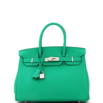 Hermes Birkin Handbag Green Clemence with Palladium Hardware 30