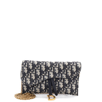 Christian Dior Saddle Chain Wallet Oblique Canvas