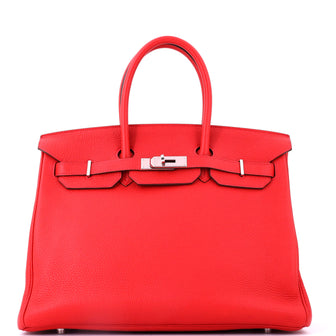 Hermes Birkin Handbag Red Togo with Palladium Hardware 35
