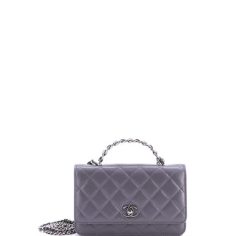 Chanel Top Handle Phone Holder with Chain Quilted Shiny Calfskin with Crystals