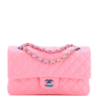 Chanel Classic Double Flap Bag Quilted Caviar with Rainbow Hardware Medium