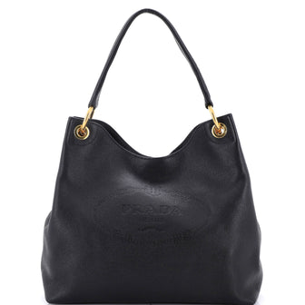 Prada Logo Hobo Embossed Vitello Daino Medium