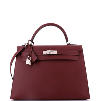 Hermes Kelly Handbag Red Sombrero with Palladium Hardware 32