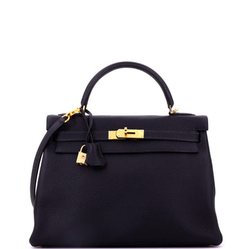 Hermes Kelly Handbag Blue Togo with Gold Hardware 32