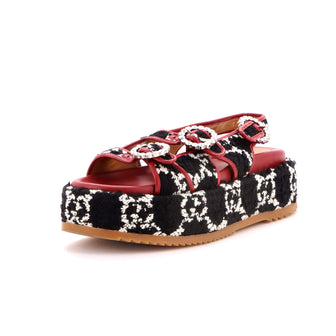 Gucci Women's Angelina Platform Slingback Sandals GG Tweed with Crystals