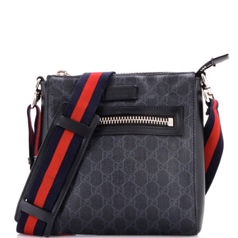 Gucci Web Strap Front Zip Messenger Bag GG Coated Canvas Small