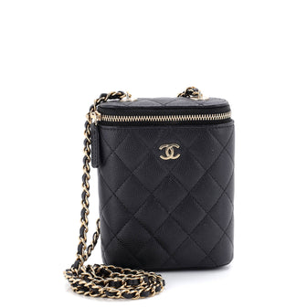 Chanel Vertical Classic Vanity Case with Chain Quilted Caviar Small
