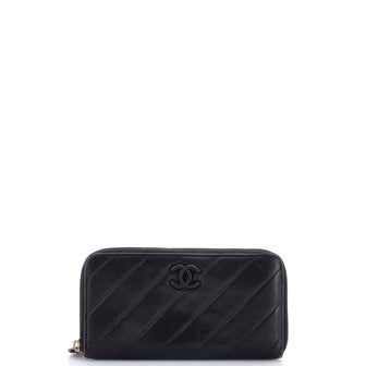 Chanel Zip Around Wallet Diagonal Quilted Lambskin Long