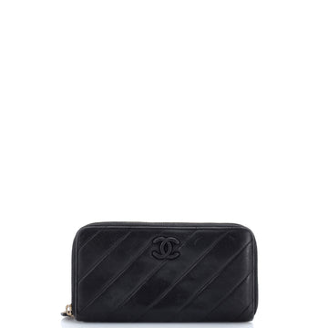 Chanel Zip Around Wallet Diagonal Quilted Lambskin Long