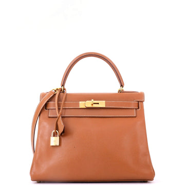Hermes Kelly Handbag Brown Courchevel with Gold Hardware 28