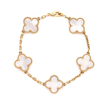 Van Cleef & Arpels Vintage Alhambra 5 Motifs Bracelet 18K Yellow Gold and Mother of Pearl