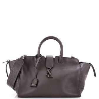 Saint Laurent Monogram Cabas Downtown Leather with Crocodile Embossed Leather Small