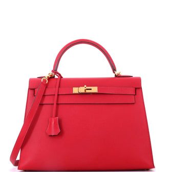 Hermes Kelly Handbag Red Epsom with Gold Hardware 32
