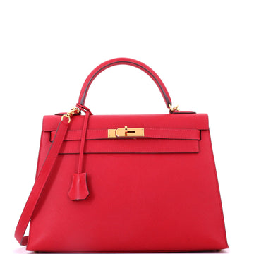 Hermes Kelly Handbag Red Epsom with Gold Hardware 32