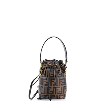 Fendi Mon Tresor Bucket Bag Zucca Embossed Leather Mini