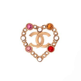 Chanel CC Heart Pin Brooch Metal with Faux Pearls and Crystals
