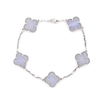 Van Cleef & Arpels Vintage Alhambra 5 Motifs Bracelet 18K White Gold and Chalcedony