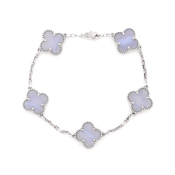 Van Cleef & Arpels Vintage Alhambra 5 Motifs Bracelet 18K White Gold and Chalcedony
