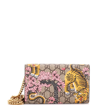 Gucci Chain Wallet Bengal Print GG Coated Canvas