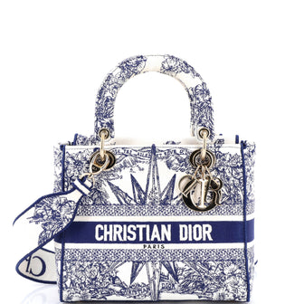 Christian Dior Lady D-Lite Bag Embroidered Canvas Medium