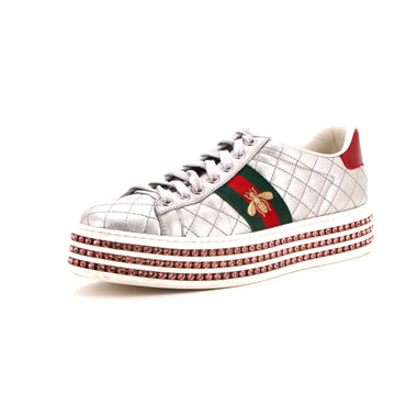 Gucci Women's Ace Web Platform Sneakers Quilted Leather with Crystals
