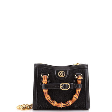 Gucci Diana NM Bamboo Handle Tote Crystal Embellished GG Canvas Mini