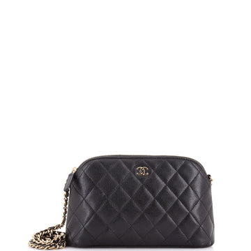 Chanel CC Dome Zip Clutch with Chain Quilted Caviar Small